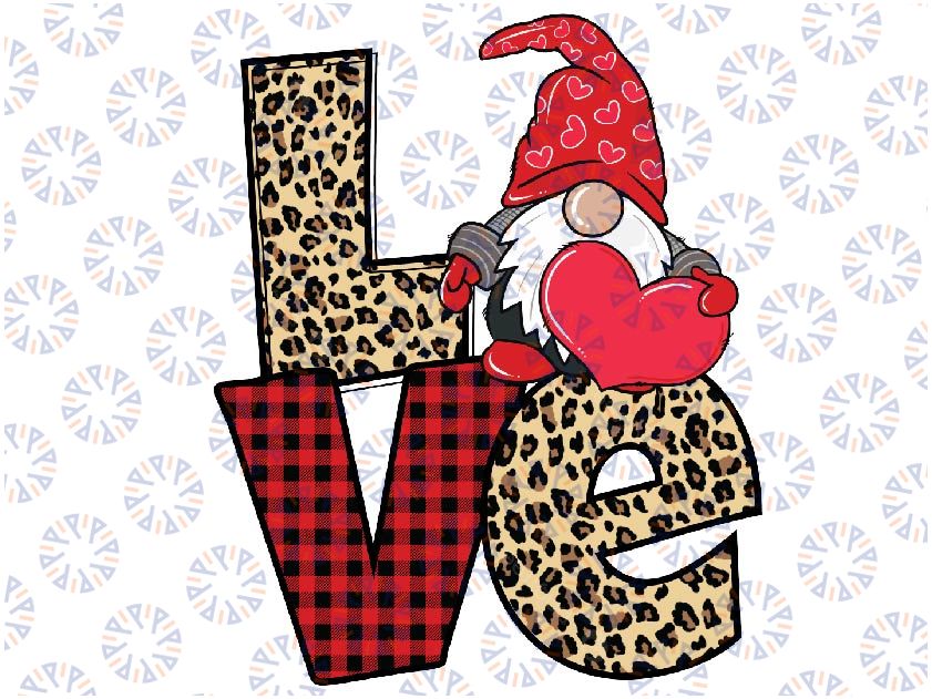 Cute Gnomes Valentines Love Leopard Plaid Couple Matching Png, Love PNG Sublimation Design, Red Love Buffalo Heart Print PNG, Valentine's Day