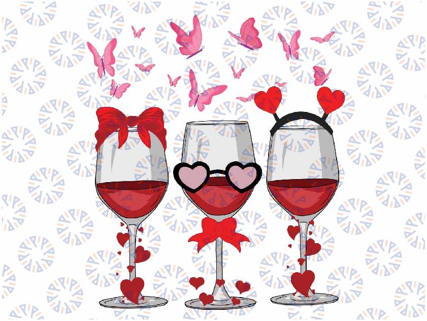 Three Glasses Wine Heart PNG, Funny Couple Valentines Day Png, Wine Valentine Hearts Png, Valentine's Day Png sublimation