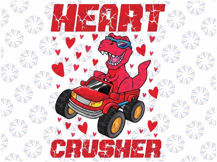 Dinosaur Monster Truck Valentine Png, Heart Crusher, T Rex Dinosaur Valentine Day, Valentine Truck Png,Design Digital Download