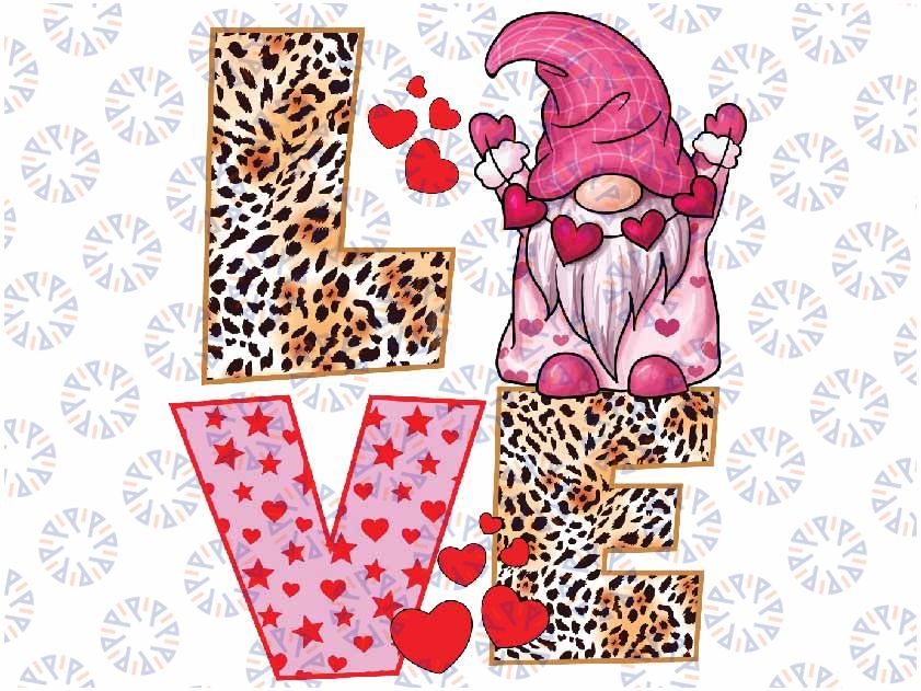 Valentines Day Cute Love Heart Gnome Leopard Cheetah Png, Gnome Happy Valentines Day, Valentine Love Gnome Design, Digital Download
