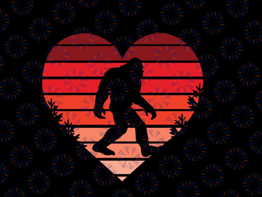 Bigfoot Sasquatch Heart Retro Valentines Day Svg Png, Sasquatch Valentines, Big Foot Png, Valentine Kids Svg for Cut and Print