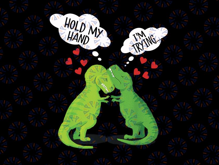 Hold My Hand T-Rex Couple Png, Dinosaur Kids Boys Valentine's Day Png, Girl and Boy Valentine's Day Png Print File