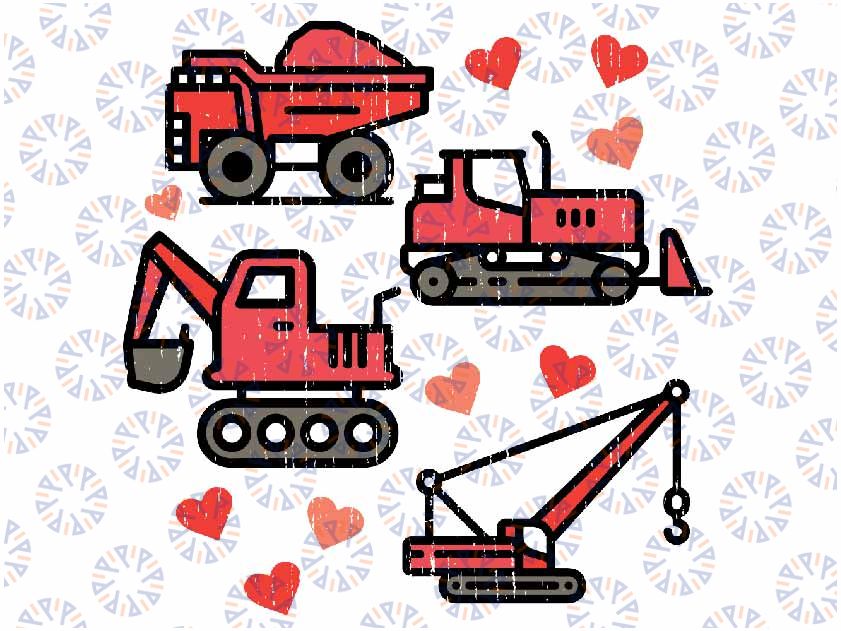 Kids Valentines Day Construction Trucks Funny Boys Kids Toddler Png, Valentines Day Construction Trucks Svg, Digital Download