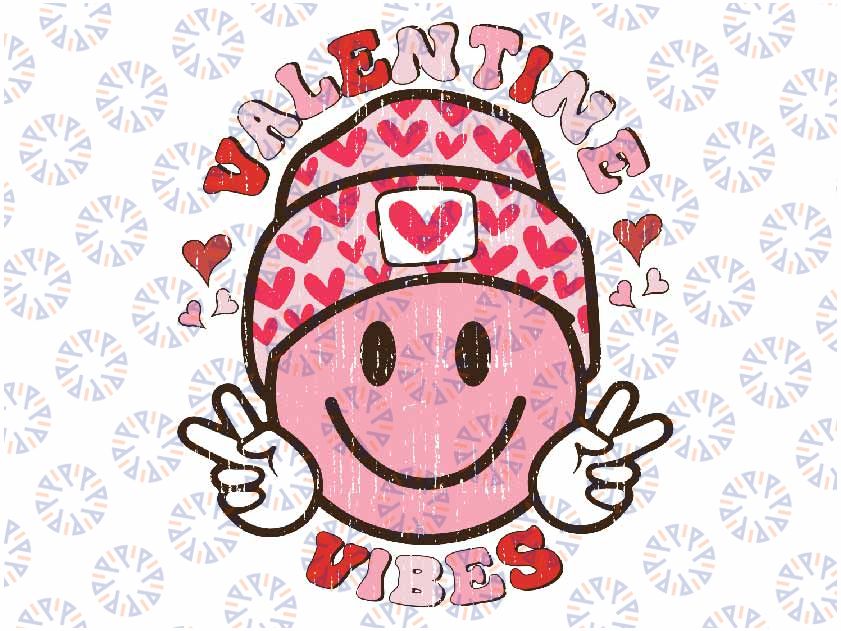 Valentine Vibes Smile Face Trendy Svg, Valentines Day Groovy Smile Cute Svg Png, Happy Valentine Day, Digital Download