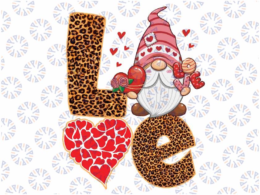 Cute Love Heart Gnome Leopard Cheetah Print Valentines Day Png, Leopard Buffalo Plaid Gnome Heart Valentines Day Sublimation Png