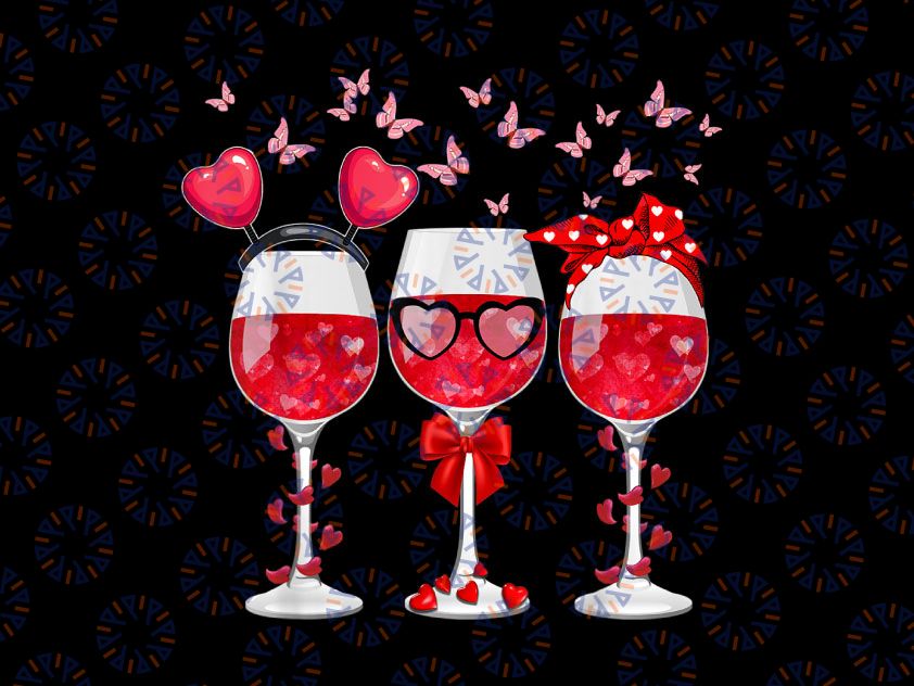 Three Glasses Wine Heart PNG, Funny Couple Valentines Day Png, Wine Valentine Hearts Png, Valentine's Day Png sublimation