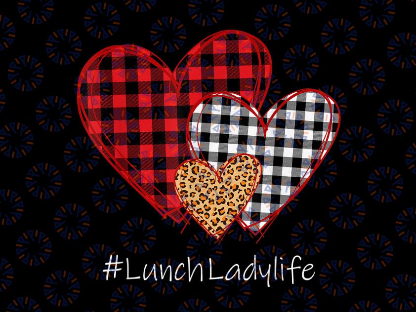 Three Hearts Buffalo Plaid Lunch Lady Valentine's Day PNG, Heart trio png, Buffalo Plaid Leopard Heart png, Valentine sublimation designs