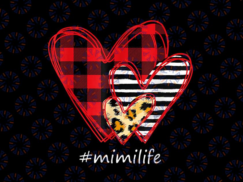 Three Hearts Leopard Buffalo Plaid PNG, Mimi Life Valentine Png, Valentine Sublimation Designs Downloads