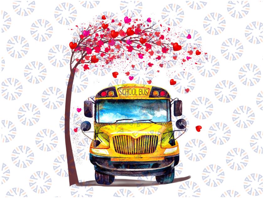 School Bus Valentine With Tree Heart Png, School Bus Driver Valentine Day Png, Cute School Bus Png