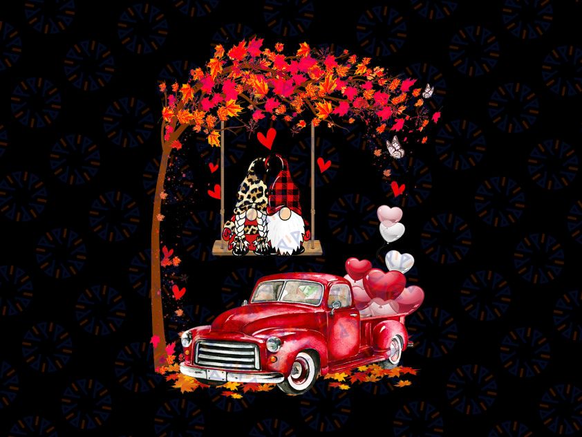 Couple Gnomes in Red Truck PNG, Valentine Gnomes Png, LOVE Valentine's Day Gnome Truck, Clip Art Graphics Sublimation