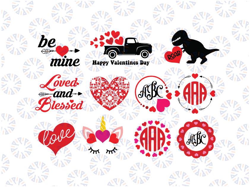 Valentines PNG Bundle Valentine Monogram PNG for Subliamtion Valentines Day Love Unicorn Girl Heart Boy Valentine