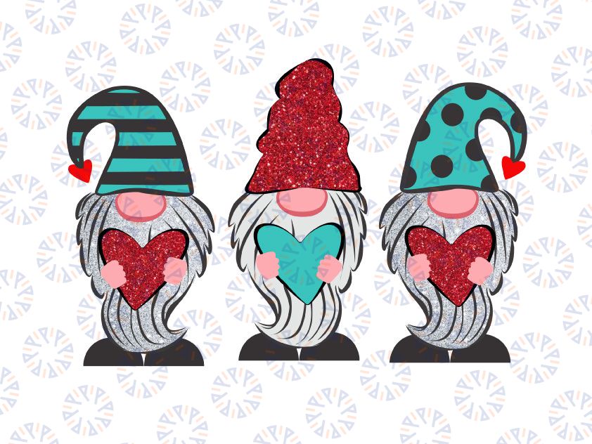 Valentines Day, Valentine gnome trio clipart, Valentine png file for sublimation printing, Valentines day clipart, glitter gnomes with heart