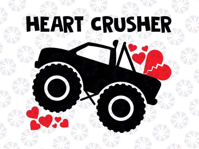 Heart Crusher Svg, Valentines Day Svg, Boy Valentine Svg, Monster Truck Svg, Kid’s Valentine, Heart Crusher Valentine's SVG