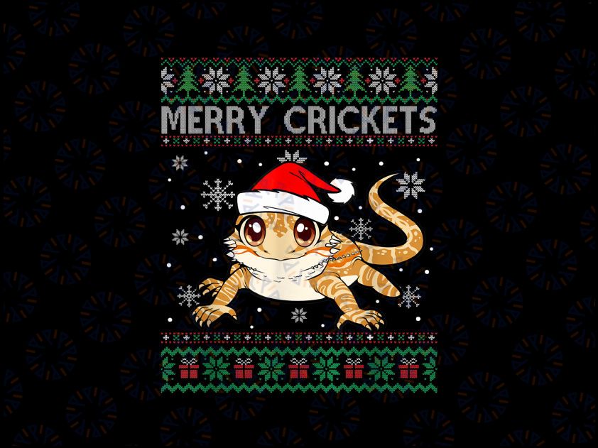 Merry Crickets Bearded Dragon Christmas Pajama PNG, Santa Hat Crickets Bearded Dragon Christmas Png, Xmas Png Sublimation Digital Download