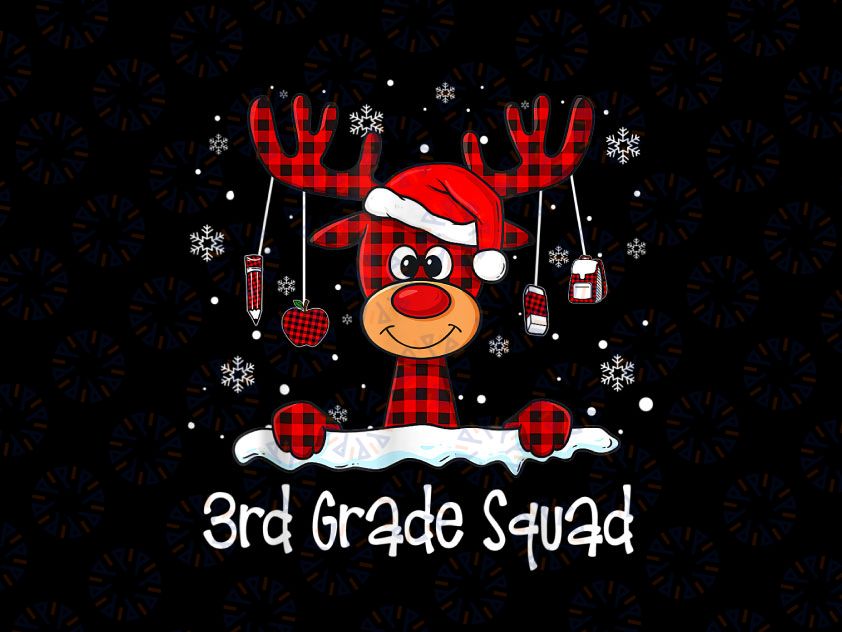 3rd Grade Squad Christmas PNG, Plaid Reindeer Santa Hat Teacher Christmas PNG, Family Christmas Png, Holiday Png