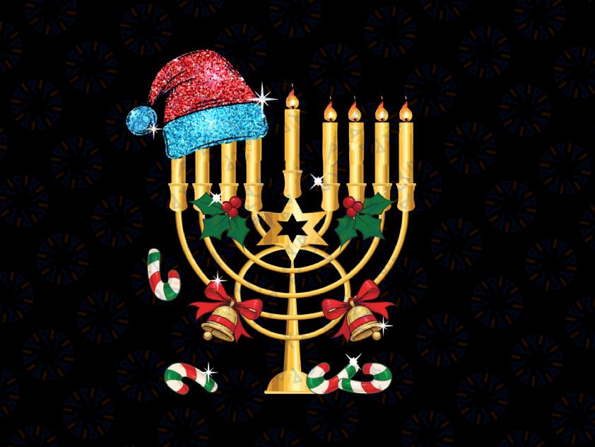 Merry Christmukkah - Christmas Hanukkah PNG - Christmukkah Png- Santa Hat Png- Menorah Png- Christian Jewish Holiday Png