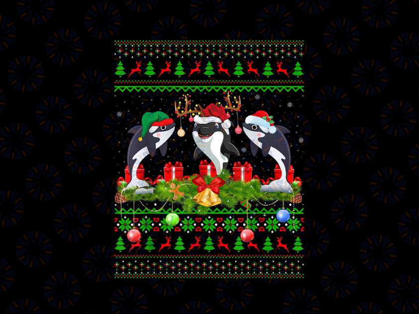 Orca Christmas PNG, Killer Whale Ugly Xmas PNG, Orca Lover Christmas Png, Merry Orcamas, Winter 2021, Whale Christmas Png