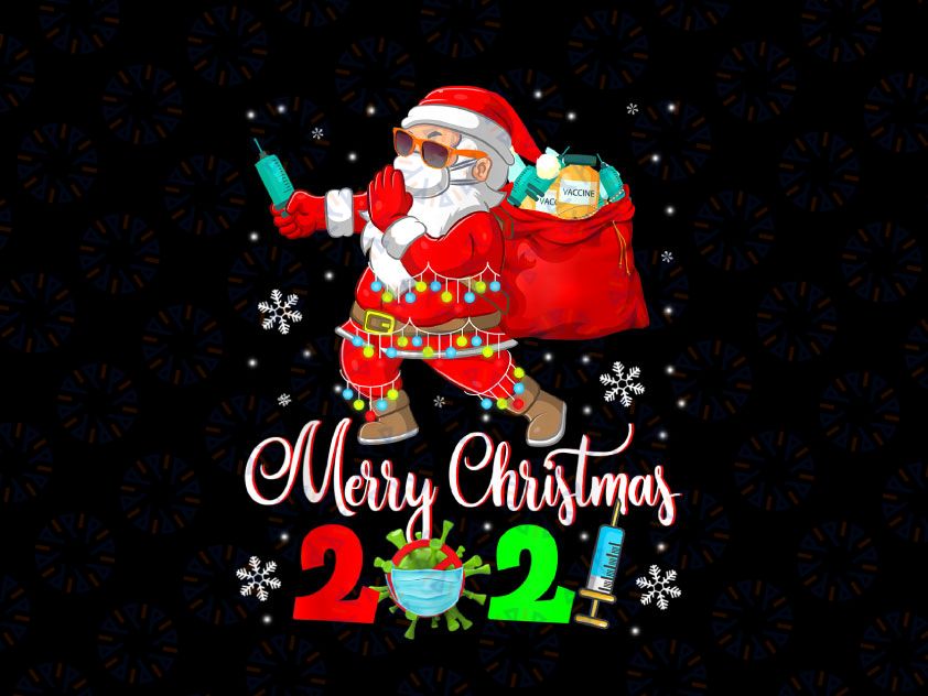 Santa Claus Vaccinated Xmas Lights PNG, Merry Christmas 2021 PNG, Santa Masked Png, Covid Christmas png, Vaccinated Christmas Png