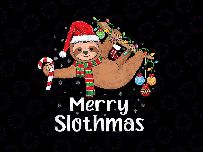 Merry Slothmas Christmas Sloth pajamas Santa hat PNG, Xmas sloth Png, Matching Sloth Png, Cute Christmas Png Sublimation Design