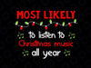 Most Likely to Listen to Christmas Music All Year Svg Png, Music svg, Funny Christmas SVG, Christmas Cut File, Silhouette, Sublimation Printing