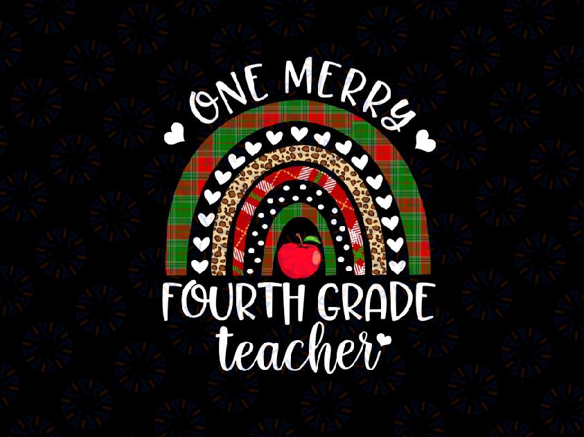 One Merry Fourth Grade Teacher Christmas Rainbow Leopard PNG, Teacher Christmas Rainbow PNG, Teacher Christmas Png, Christmas 2021 png