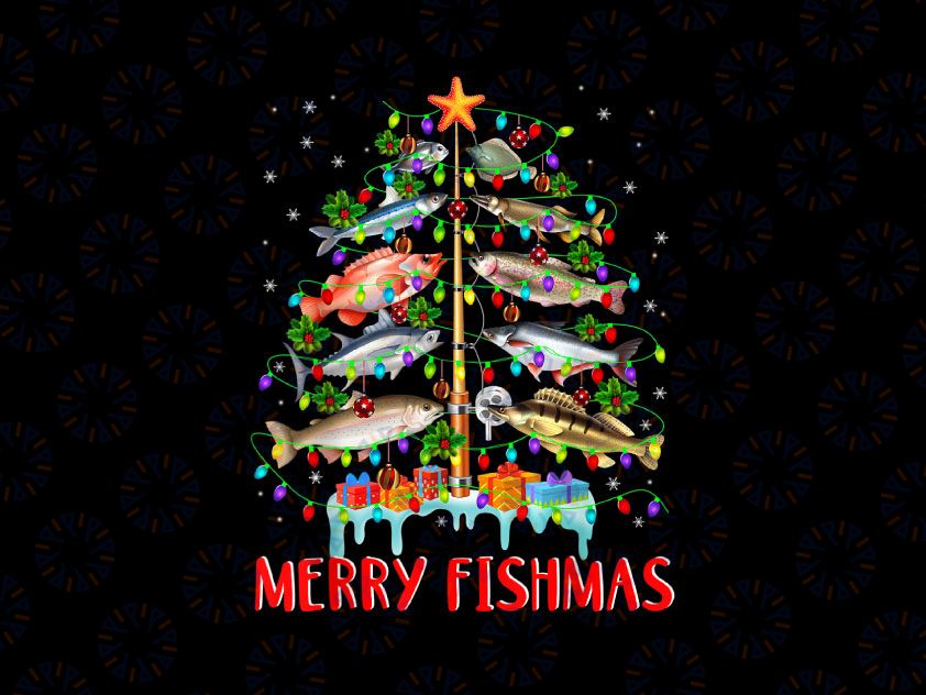 Merry Fishmas PNG, Fishing Christmas Tree Png, Funny Fishing Png, Fishing Lover Png, Christmas Holiday Gift For Fisherman Sublimation Design