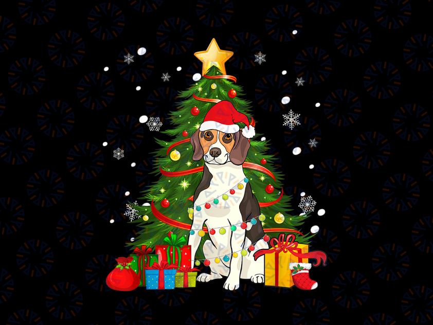 Treeing Walker Coonhound Santa Christmas Tree Light Pajama PNG, Holiday Pet Gifts Coonhound Santa Hat Dog Porcelain Christmas Png