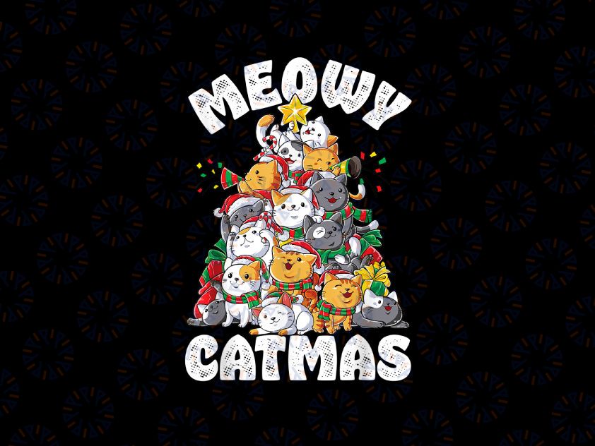 Merry Catmas PNG, Funny Christmas PNG, Holiday Crewneck, Meowy Christmas, Cute Cat PNG for Sublimation