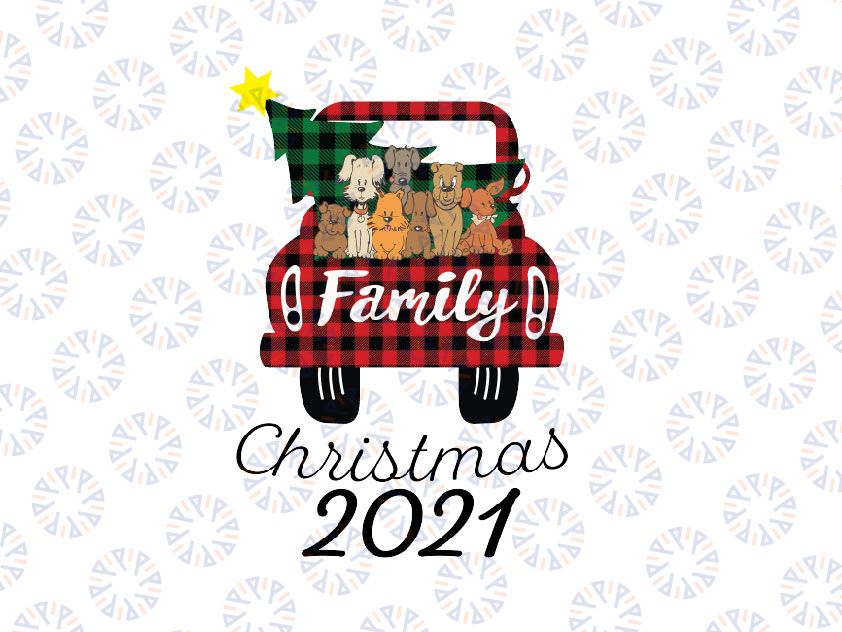 Merry Chrismas Dog and Cat Family Plaid Truck PNG, Merry Christmas PNG Christmas tree, Christmas truck Sublimation