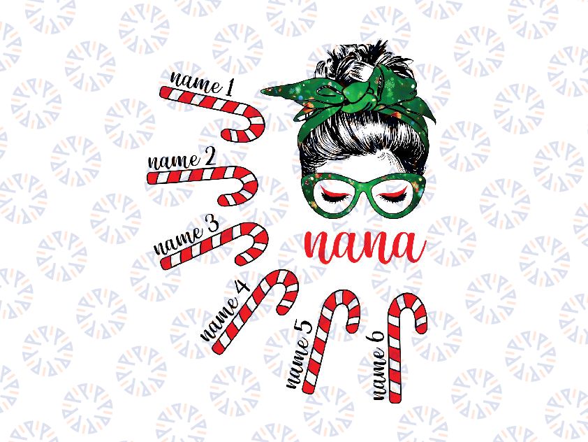 Personalized Grandma Christmas png, Messy Bun Mom Nana Candy Canes, Custom Grandkids Grandma T-png, Christmas Gift For Grandpa, Mom, Dad