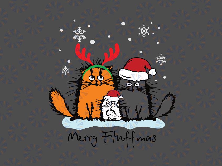 Merry Fluffmas Svg, Cute Christmas Cat Svg, Cat Lovers Christmas Gift, Cat Lady Gift, Meowy Catmas, Cat Mom Svg