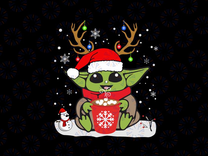 Baby Yoda Reindeer Christmas 2021 SVG PNG, Christmas Png, Yoda Santa Hot Cocoa, Winter Coffee svg png dxf Digital Download
