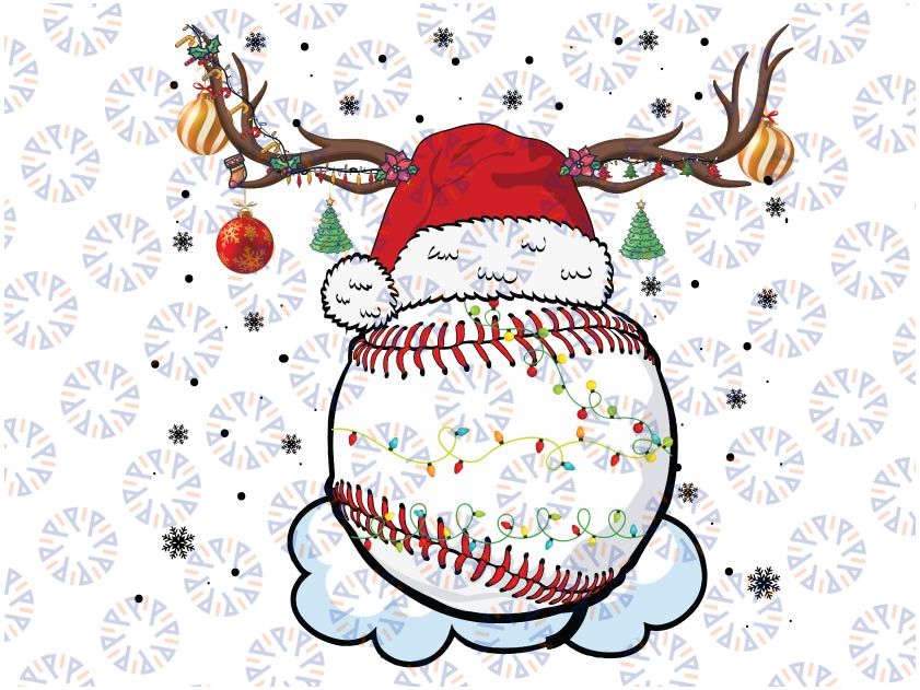 Baseball San-ta Hat Reindeer Christmas Lights Funny Xmas Png, Baseball Ball San-ta Hat png, Christmas Family Matching, Christmas Squad Png