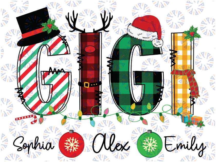 Personalized Names GIGI Holiday Gift Png, Gigi Christmas, Grandkids Png, Gigi's Favorite Ornaments Kids Png