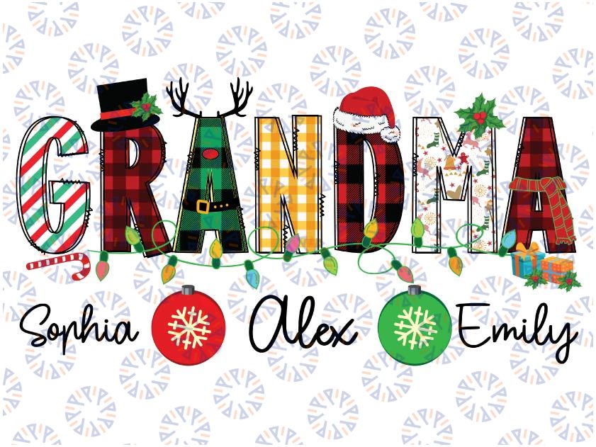 Personalized Names  GRANDMA  Holiday Png, Grandma Christmas, Grandkids Png, Grandma's Favorite Ornaments Kids Png Christmas Shirt Design, Christmas Png