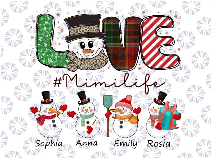 Personalized Names Christmas Love Mimilife, Christmas Grandma Mimilife Gigi With, Custom Snowman Mimilife Sweatshirt, Love Mimi Life Butterfly PNG