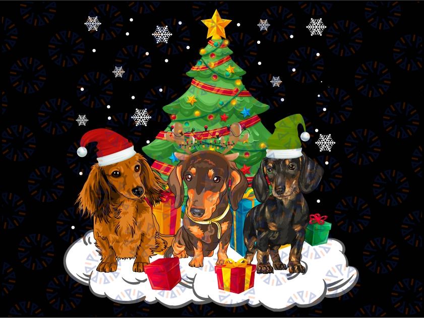 Funny Dachshund Ugly Christmas Weiner Dog Lovers Png, Christmas Dachshund Png, Dog Lovers with Tree Png