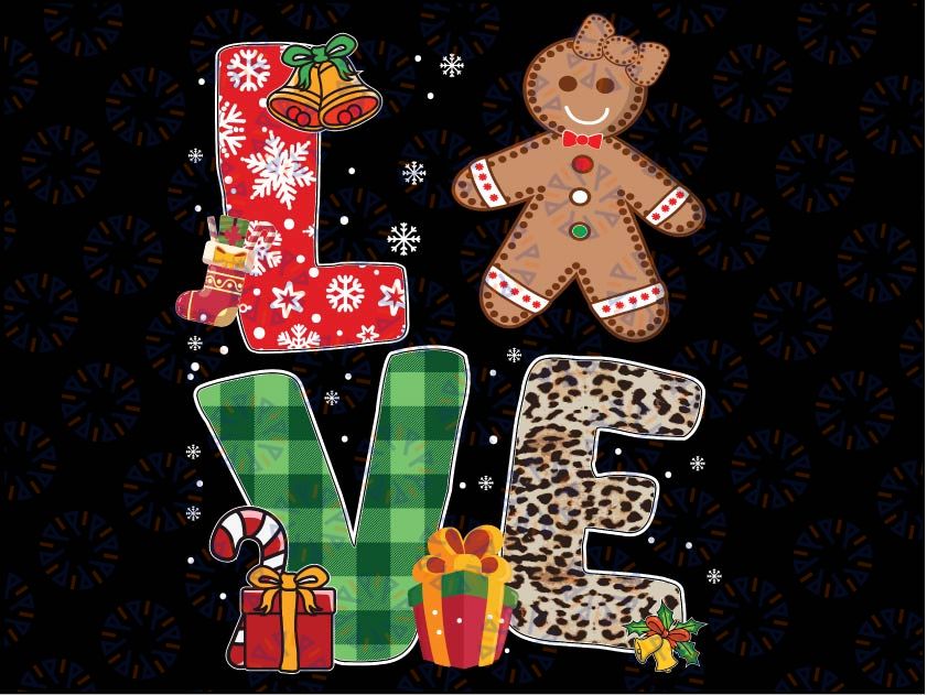 LOVE Gin.ger-bread Girl Christmas Cookie Baking Family Xmas Png,Christmas Baker, Baking Crew, Merry And Br-ight Png