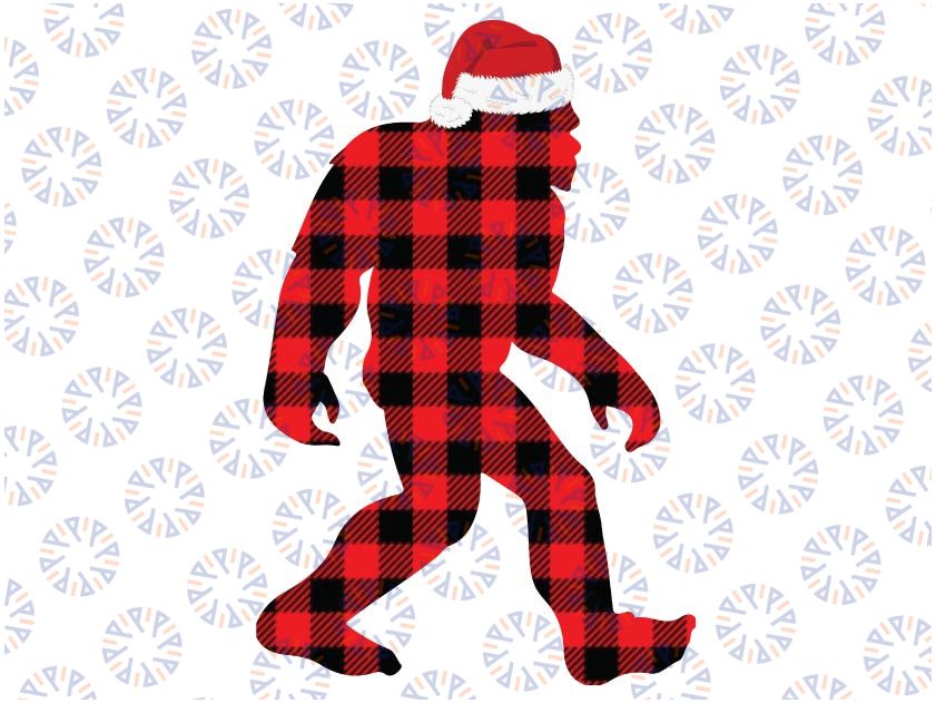 Bigfoot Christmas Sasquatch Santa Believe Red Plaid Pajamas Png, Squatching Bigfoot Png, Bigfoot Carrying Christmas red Plaid Png