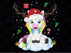 Cute Christmas for Girls Kids Xmas Unicorn Deer San-ta Png,Unicorn Christmas season PNG File, Christmas Unicorn with Light Horn Png