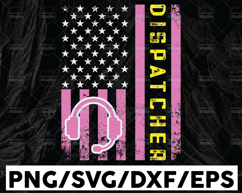 Dispatcher svg, 911 dispatcher svg, Dispatch Pink America flag svg, Distressed flag svg, Dispatcher Printable, Cricut and Silhouette cut files