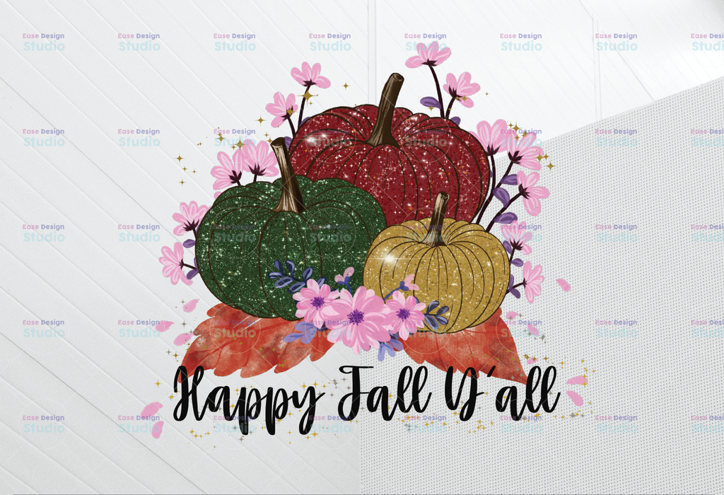 Happy Fall Y'all Sublimation design, green and orange pumpkins, fall pumpkin design, watercolor pumpkins, happy fall design, png file