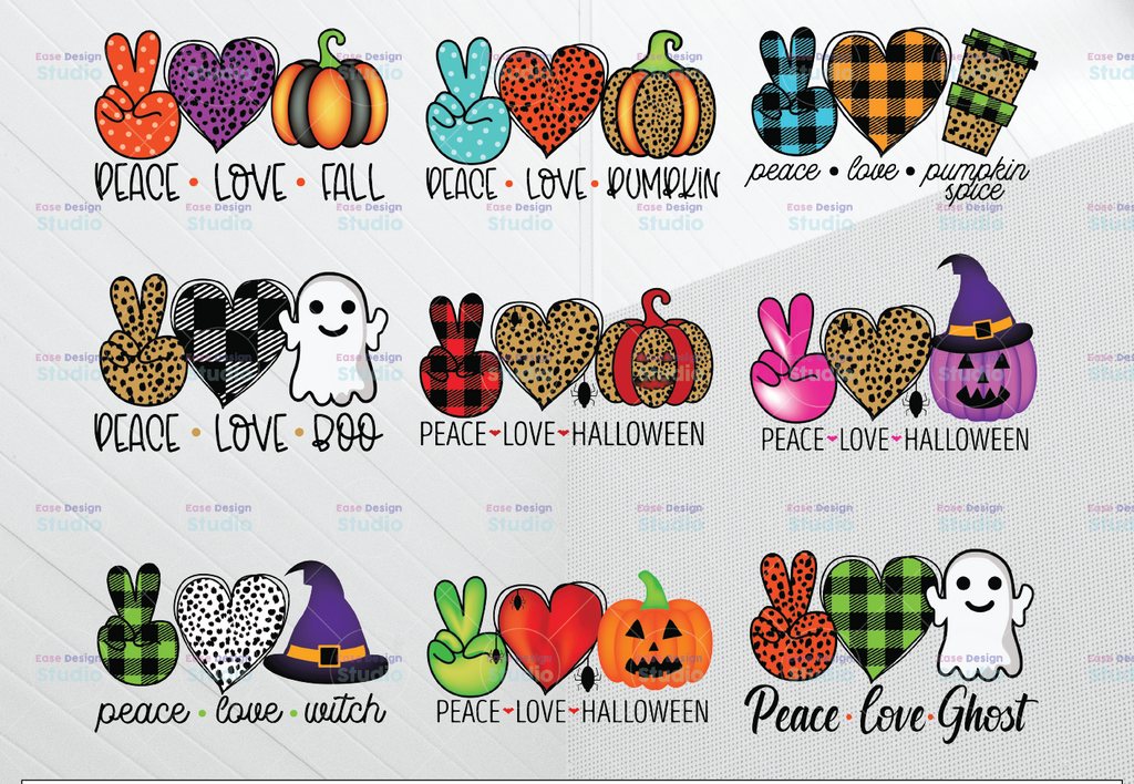 Peace Love Halloween Bundle Sublimation PNG Design, Halloween PNG, Pumpkin Png, Pumpkin Halloween png, Peace Love Halloween png