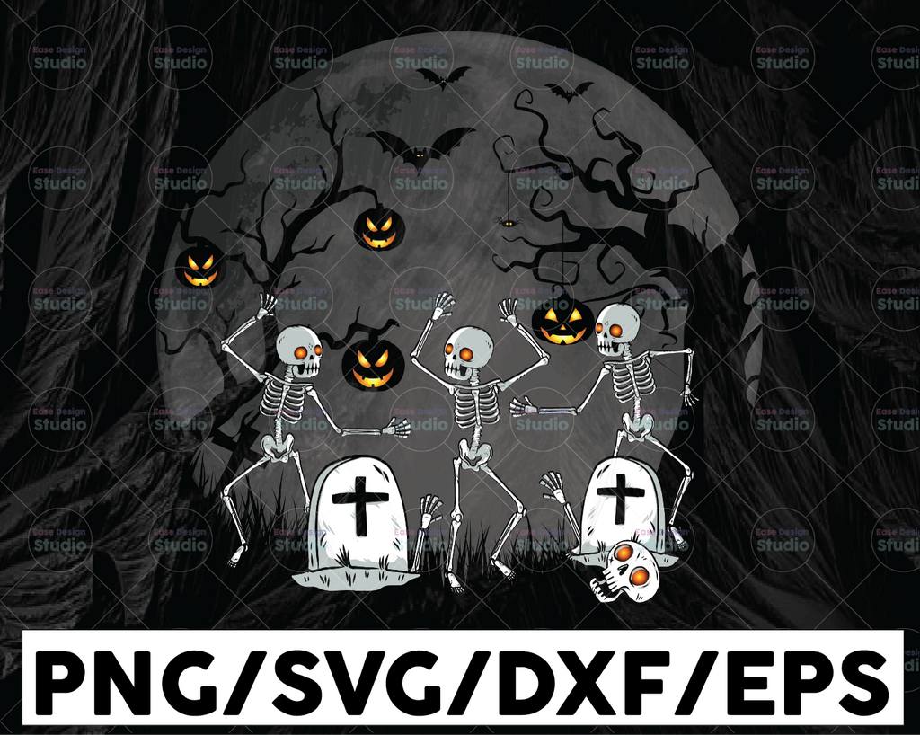 Skeleton Pumpkin Under The Moon PNG, Skeleton, Dinosaurs Bone,Halloween Designs Png, Halloween Moon ,Pumpkin png,PNG File