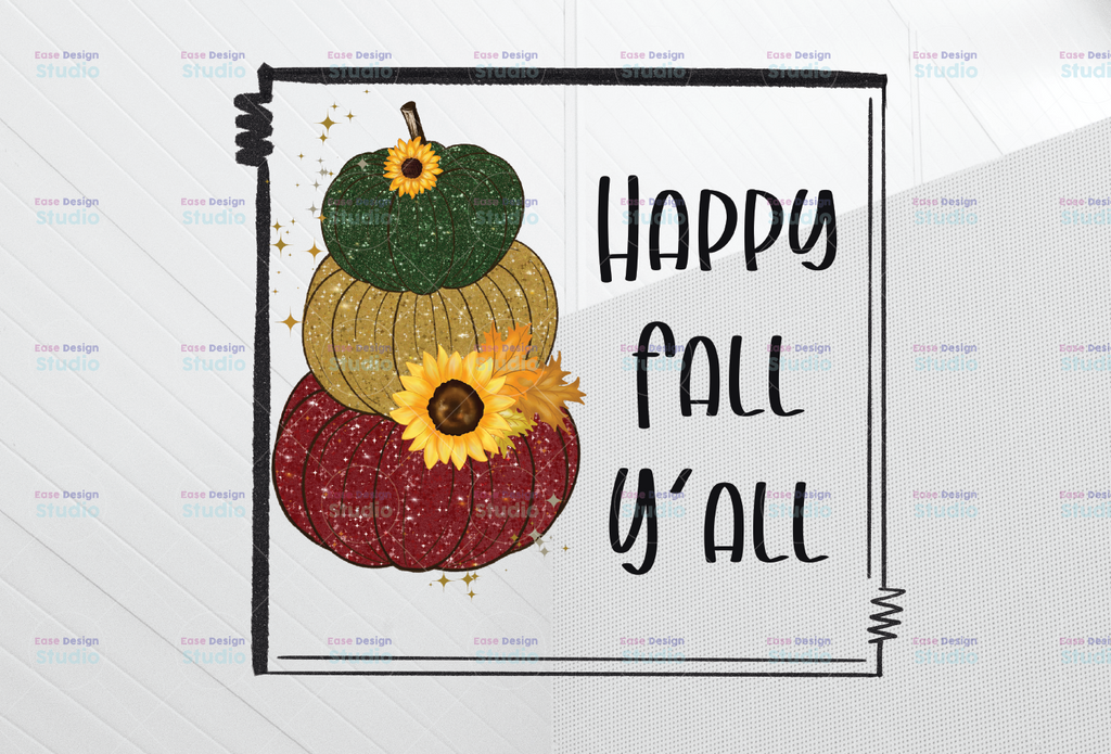 Happy Fall Y'all Sublimation design, green and orange pumpkins, fall pumpkin design, watercolor pumpkins, happy fall design, png file