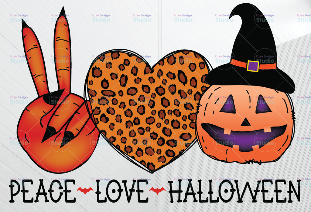 Peace Love Halloween Sublimation PNG Design, Halloween PNG, Pumpkin Png, Pumpkin Halloween png, Peace Love Halloween png