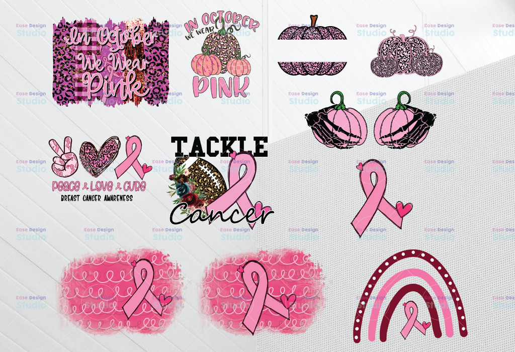 Cancer Awareness PNG Bundle, Breast Cancer Awareness PNG Print, Transparent Background, Sublimation PNG