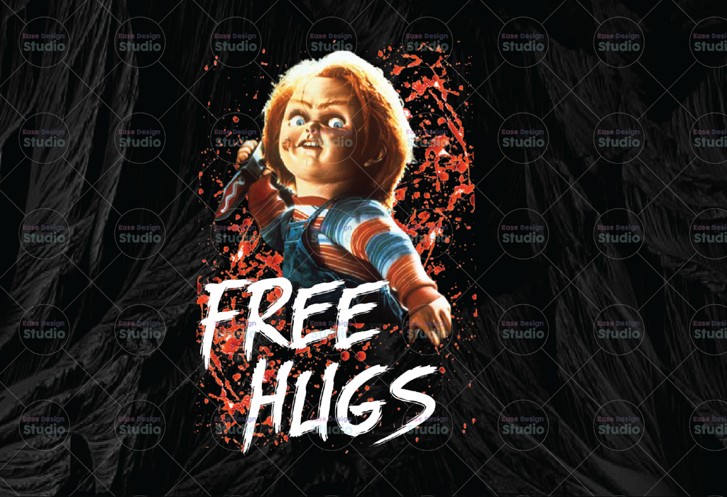 Free Hugs Chucky PNG, Chuck Png, Chucky Horror Movie Png, Childs Play Png, Horror Characters, Halloween Gift, Sublimated Printing