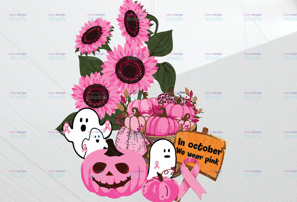 In October We Wear Pink Pink Pumpkin Png, Breast Cancer Awareness, Skull Halloween Png, Cancer Survivor, Funny Halloween Gifts, Creepy Skulls
