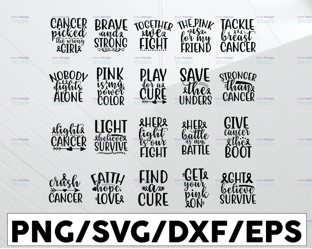 Breast Cancer SVG Bundle, Cancer Awareness SVG, Pink Ribbon Svg, Vector Printable Clipart, Cancer Shirt Print Svg, Silhouette